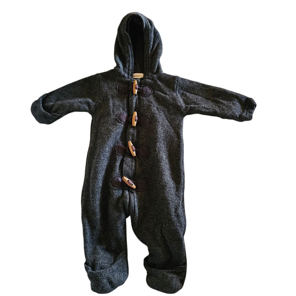 Newbie by KappAhl Baby Hooded Toggle Onesie Suit | Size 62 | Gray Knit | Wool
